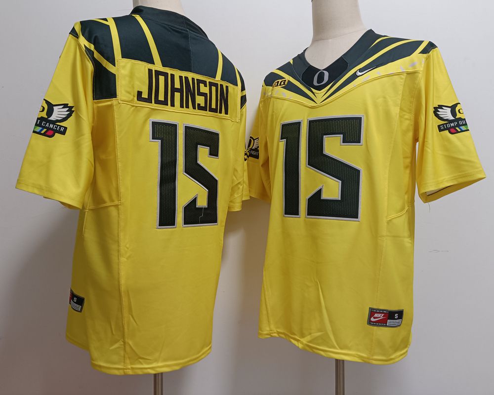 Men Oregon Ducks 15 Johnson Yellow Nike 2025 NCAA Jersey